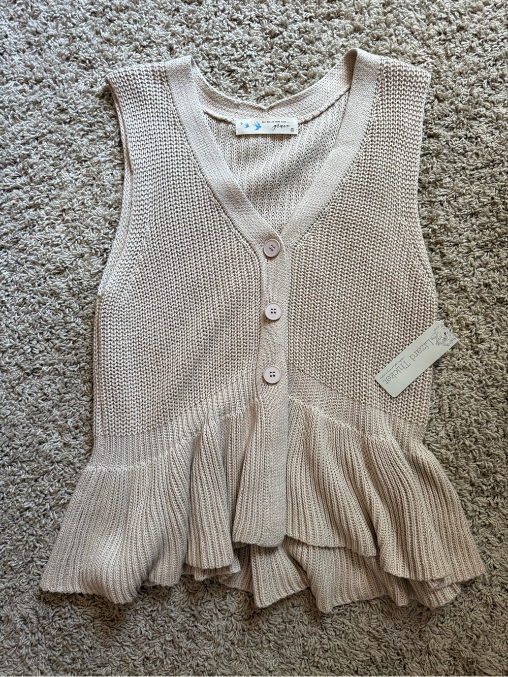 Grace Cream Knit Button-Front Peplum Tank